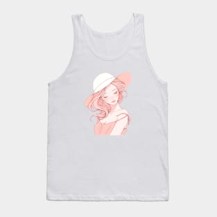 Minimalist line art pretty girl in pink Tank Top